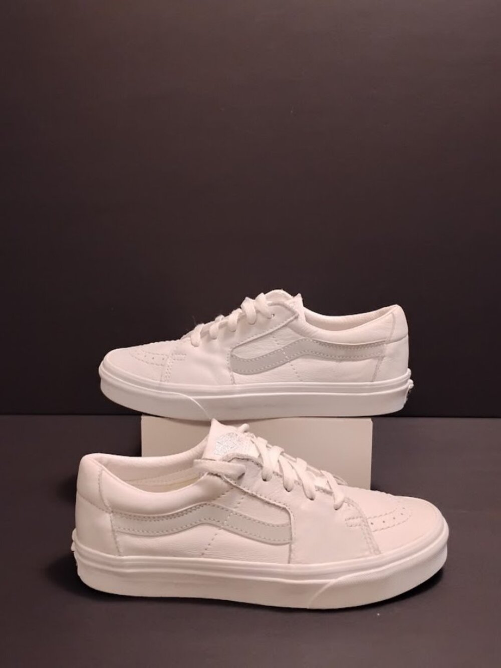 Vans Sk8 Low "True White" Leather Sneakers, Womens: 8